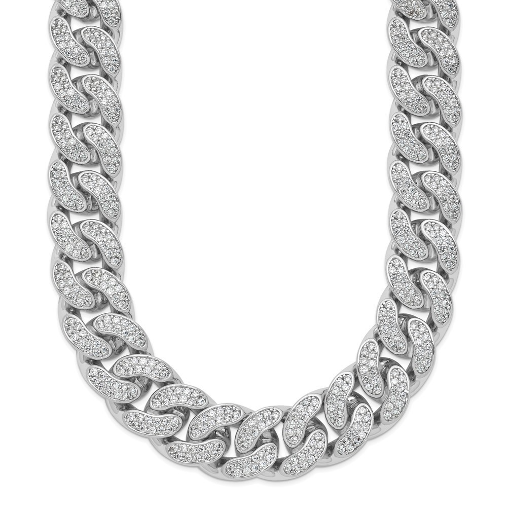 925 Sterling Silver Rhodium-Plated Cz 1564 Stone Curb Link 22 Inch Necklace